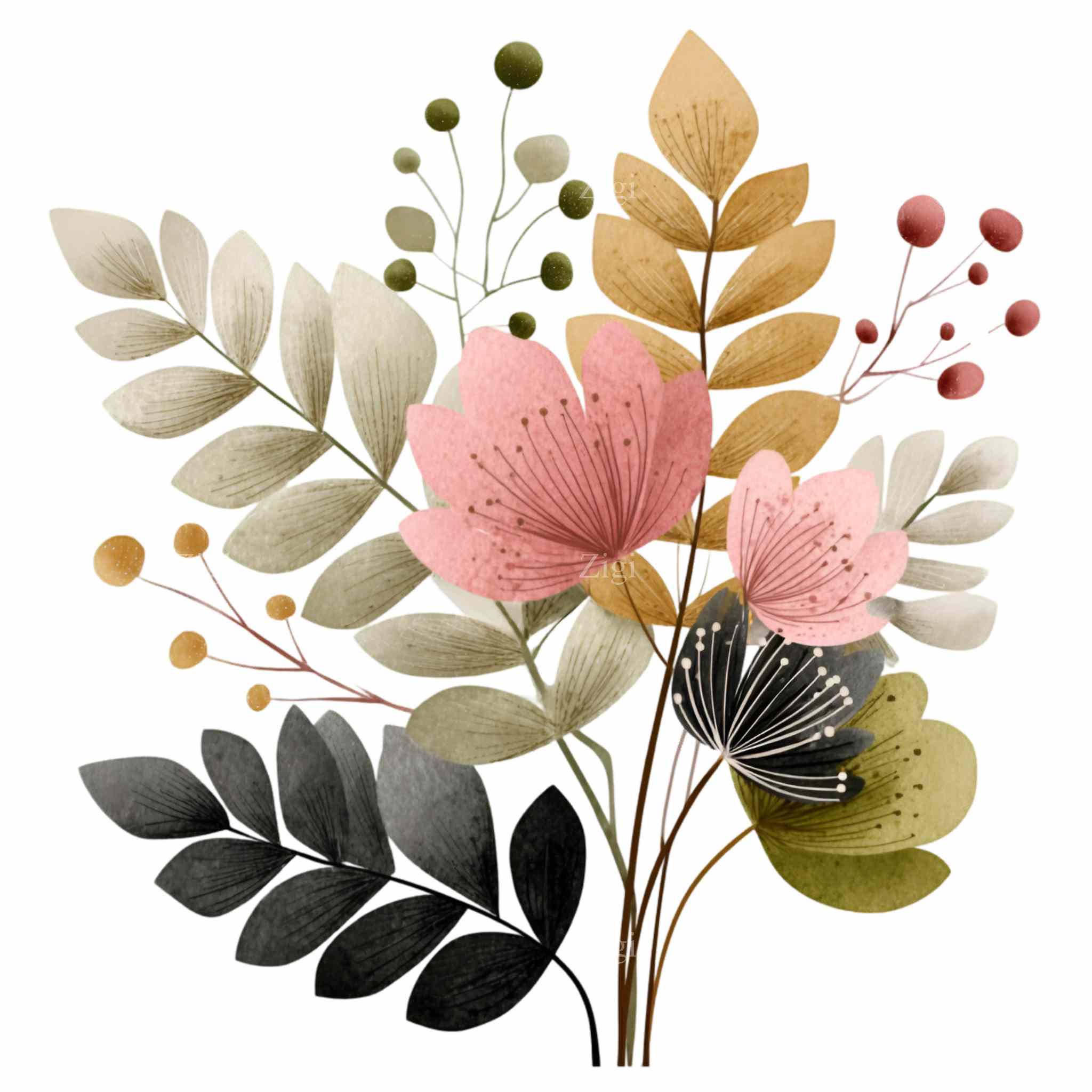 16 PNG Autumn Leaves Clipart, Fall Foliage Pink Gold Botanical - Etsy