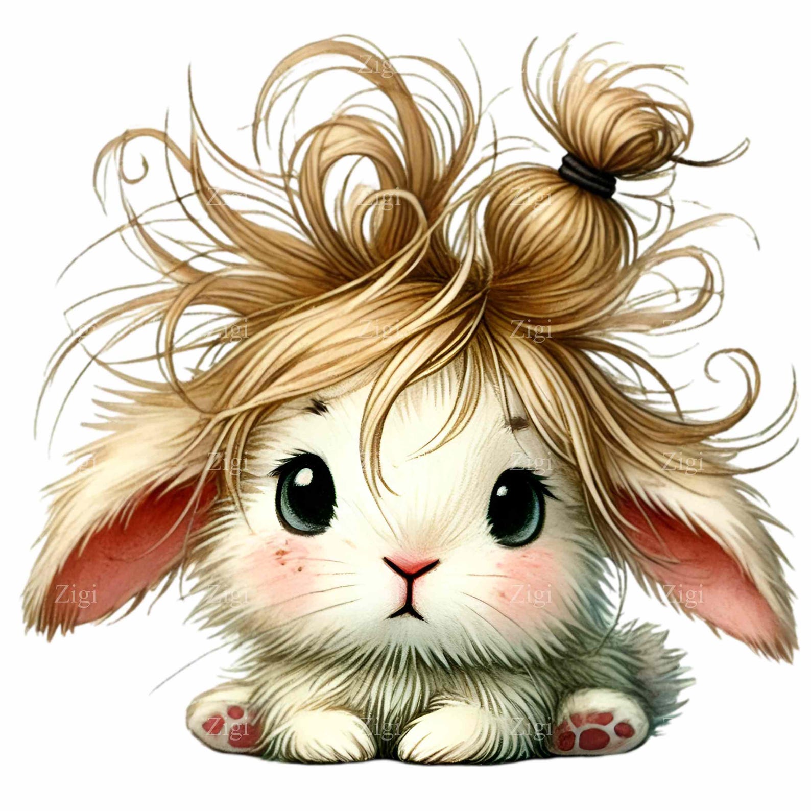 12 PNG Funny Bunny Pajama Clipart, Messy Hair Rabbit, Blue Striped ...