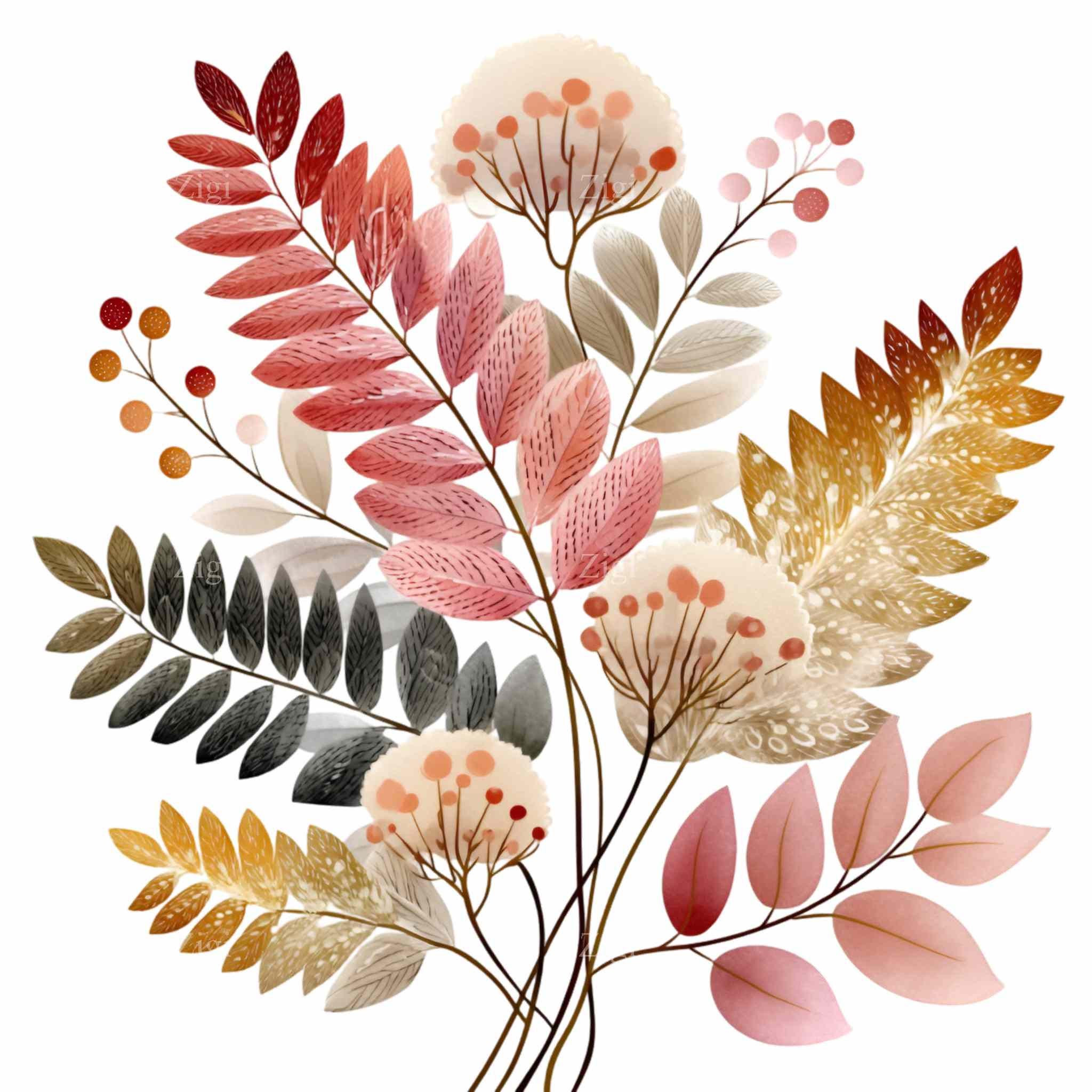 16 PNG Autumn Leaves Clipart, Fall Foliage Pink Gold Botanical - Etsy