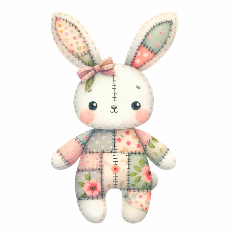 12 PNG Floral Patchwork Bunny Clipart - Cute Rabbit PNG for Nursery ...