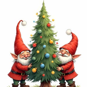 19 Clipart de nain de sapin de Noël JPEG – Illustration de vacances JPG – Décoration d'arbre de gnomes Red Hat pour cartes, art mural, travaux manuels d'hiver
