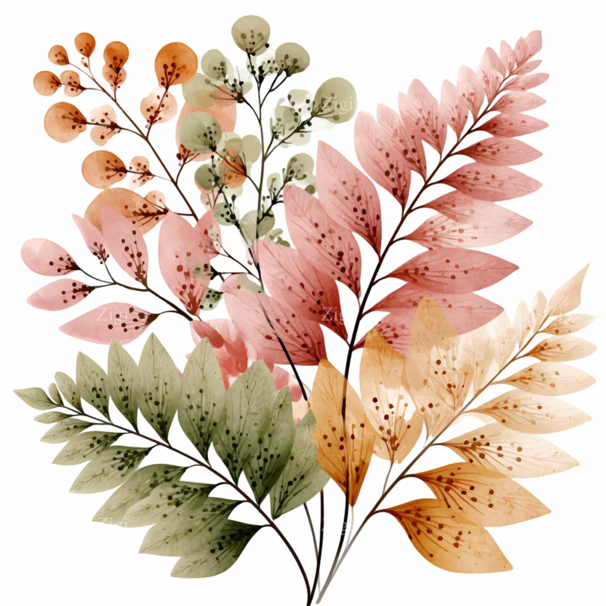 16 PNG Autumn Leaves Clipart, Fall Foliage Pink Gold Botanical - Etsy