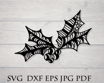 Holly zentangle svg file for cricut / zendoodle svg / zentangle Christmas svg / intricate svg file, cricut download svg, mandala holly svg