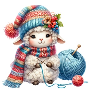 11 PNG Knitting sheep clipart - cute yarn lamb PNG - cozy craft animal design, handmade knitting art, DIY sticker printables