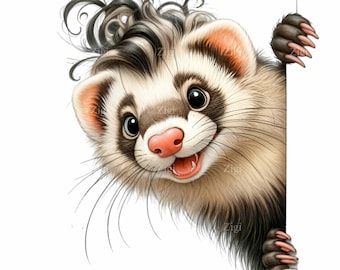 12 PNG Ferret Clipart, Animal Illustration, Woodland Pet Graphic, Nursery Kids
