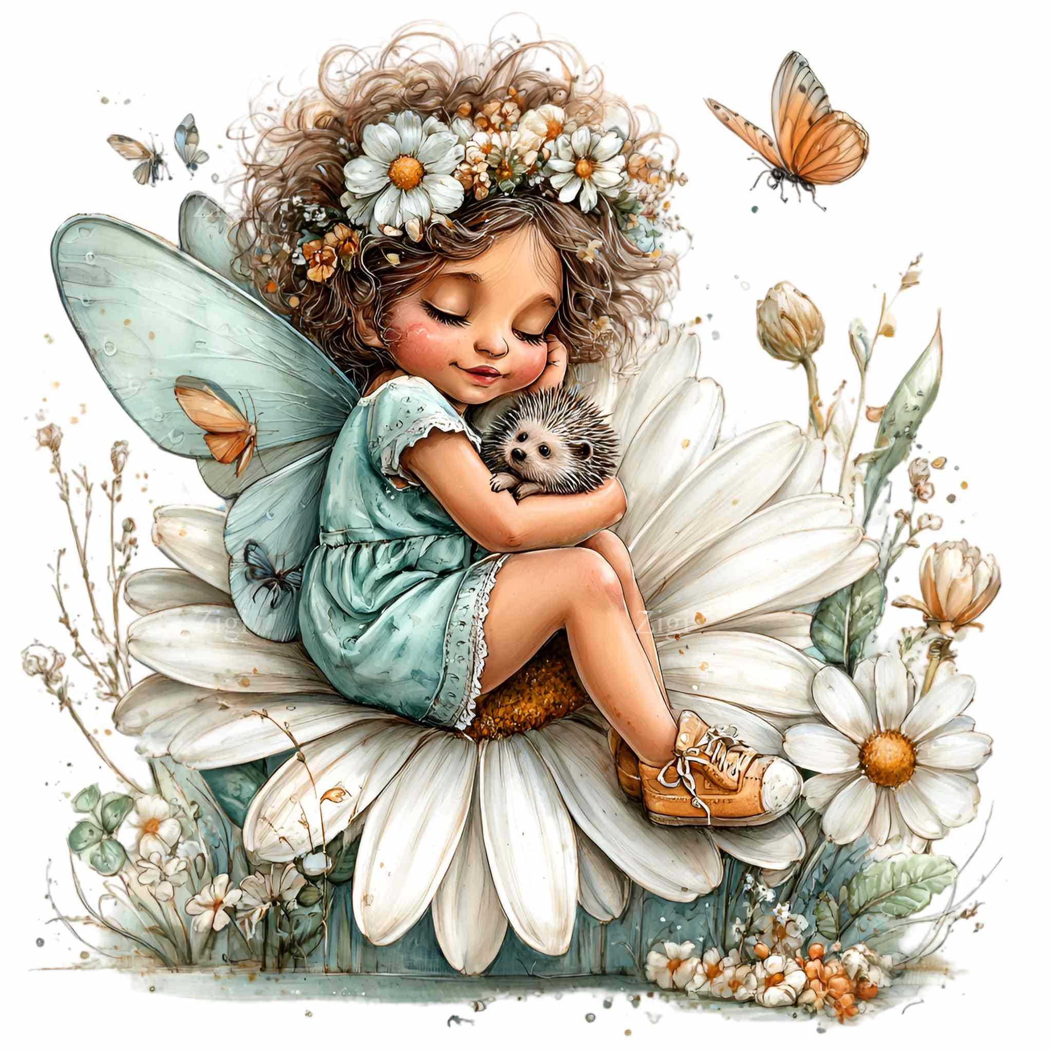 15 PNG Flower Fairy Girl Clipart – Cute Watercolor PNG – Daisy Wings ...