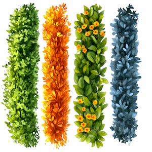 14 Pannelli di foglie stagionali PNG Clipart, strisce di fogliame verticale colorato in blu, arancione, giallo, verde, download botanico