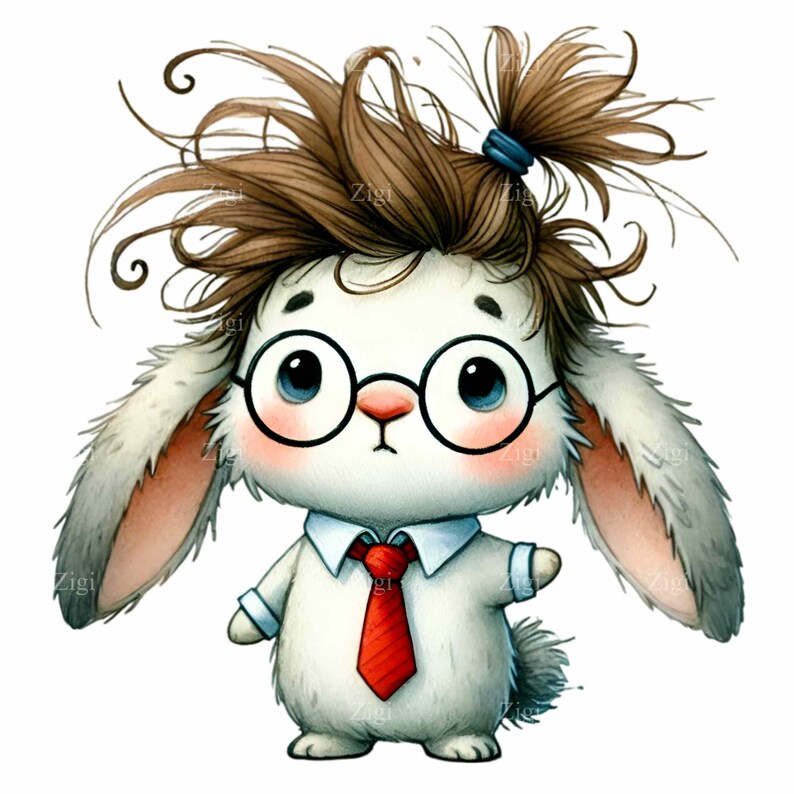 12 PNG Funny Bunny Pajama Clipart, Messy Hair Rabbit, Blue Striped ...