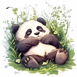 12 imágenes prediseñadas de panda durmiendo, oso tranquilo, arte animal lindo para impresiones de guarderías, decoración de habitaciones infantiles, manualidades para bebés y temas de relajación.