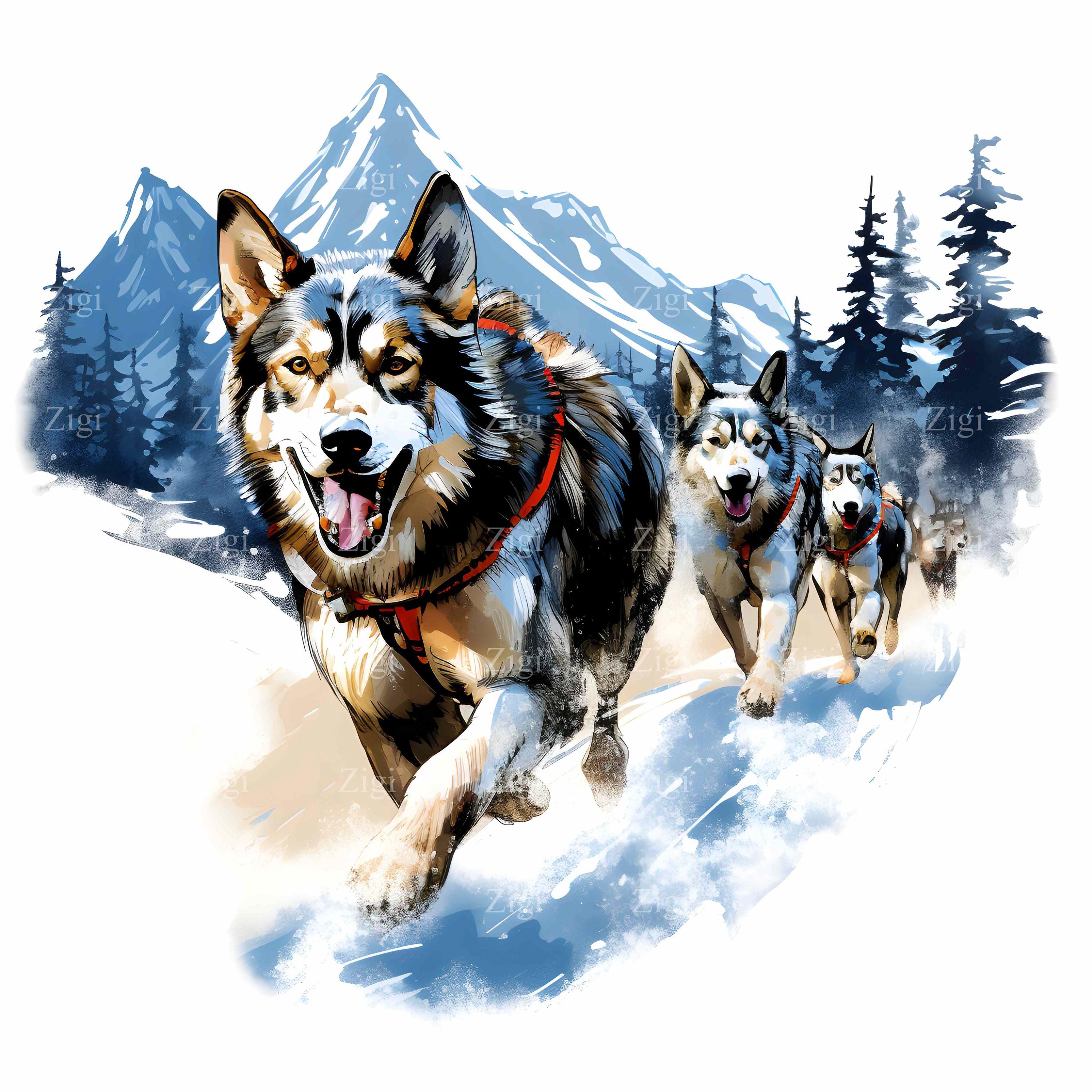 Cartoon Dog Sled Team