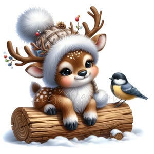 15 PNG de veados de Natal – Clipart fofo de veado de inverno – Arte de animais natalinos para crianças em camisetas, sublimação, artesanato, cartões, adesivos