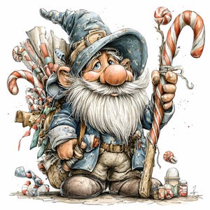 10 PNG Candy cane gnome – Christmas PNG clipart – Holiday dwarf art for cards, wall prints, scrapbooking, festive crafts and winter decor