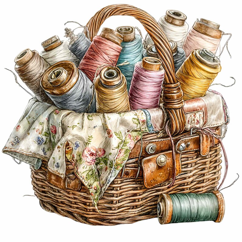 11-png-vintage-sewing-basket-thread-spools-clipart-craft-room