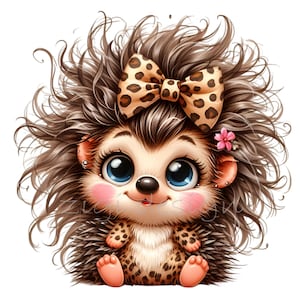 Clipart di riccio, clipart di fiocco leopardato, 12 PNG con stampa animale di ghepardo, maglietta scolastica per insegnanti e bambini, tazza per stampa a sublimazione, bicchiere, agenda