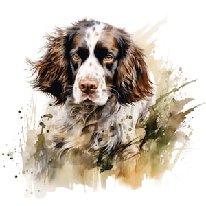 English Springer Spaniel Dog Clipart Bundle, 10 PNG Watercolor Duck Hunting Sublimation, Outdoor Illustration, Printable Paper Craft