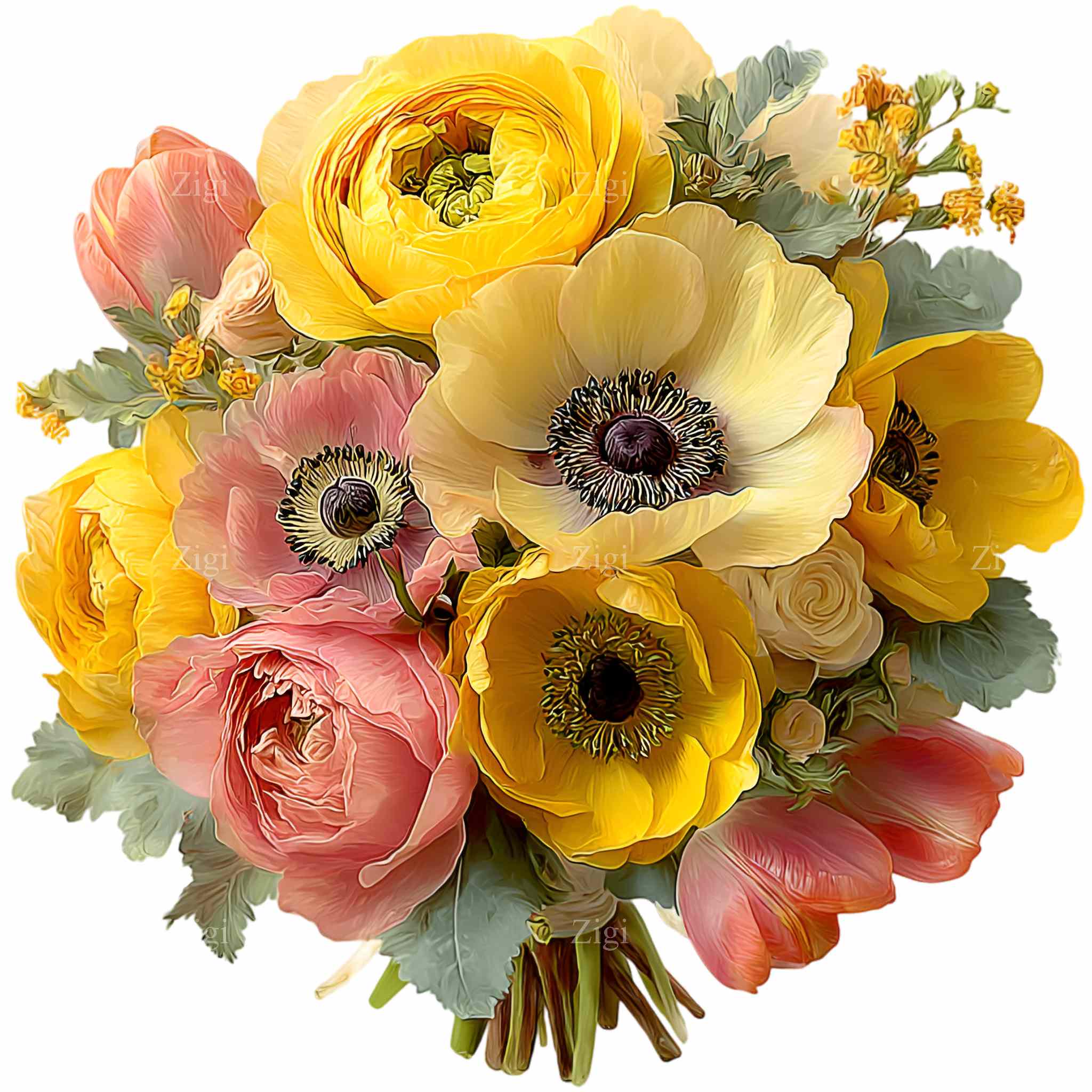 15 PNG Watercolor Flower Bouquet Clipart, Botanical Spring Floral ...