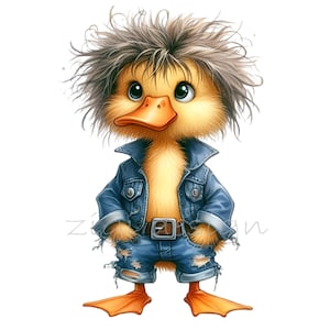 Coole Ente im Denim-Outfit 15 PNG Clipart, bezaubernde Kawaii Entlein Illustration für das Basteln und die Dekoration von Kindern