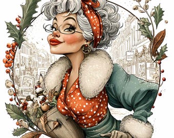 10 PNG Retro Christmas Lady Clipart – Vintage Holiday (Digital Download)