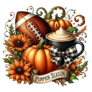 Clipart pompoenseizoen met voetbal en koffie, 12 herfstoogstkunst, herfstdecor, illustratie png