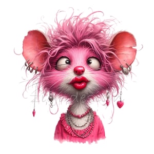 15 PNG Clipart di topi glamour – Illustrazione PNG rosa divertente – Arte di roditori alla moda dei cartoni animati per design eccentrici, biglietti umoristici, stampe audaci