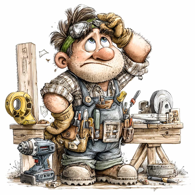 15 PNG Handyman Clipart – Funny Carpenter PNG – DIY Worker Illustration ...
