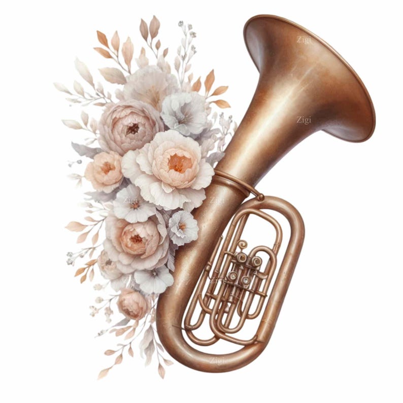 Vintage Tuba With Floral Accents PNG Clipart 12 Brass Instrument Music