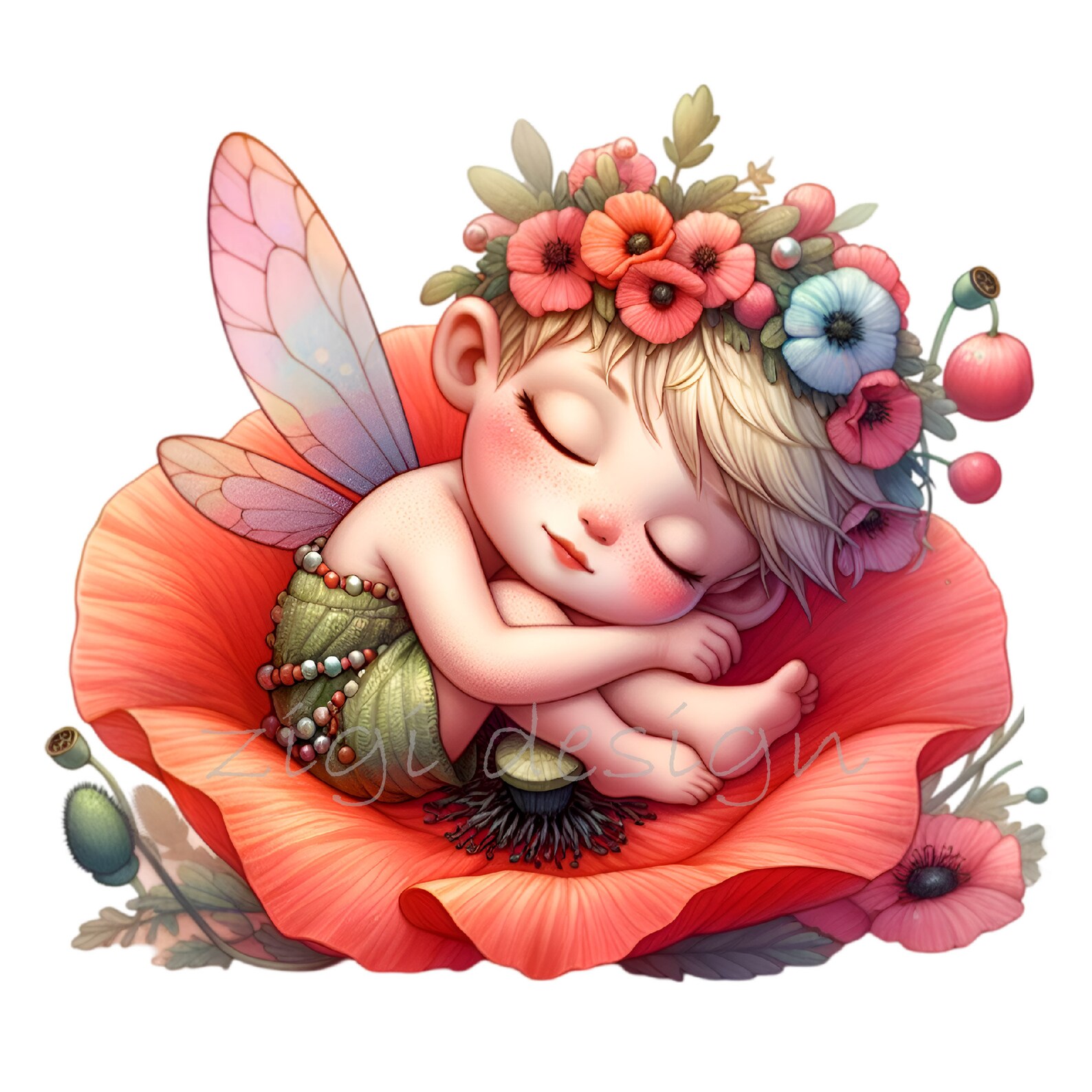 10 PNG Sleeping Fairy Clipart – Floral Flower Crown Nursery - Etsy