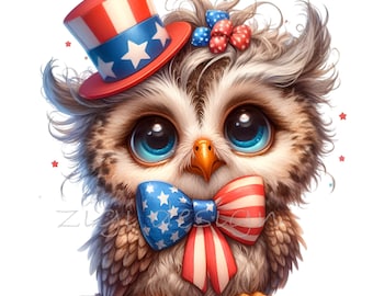 15 PNG Patriotic Owl Sublimation, American Flag Bird Clipart