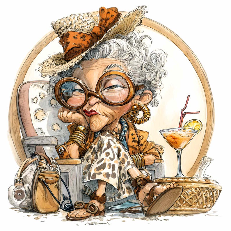 16 PNG Relaxed Grandma Clipart – Cocktail Fashion Art - Etsy