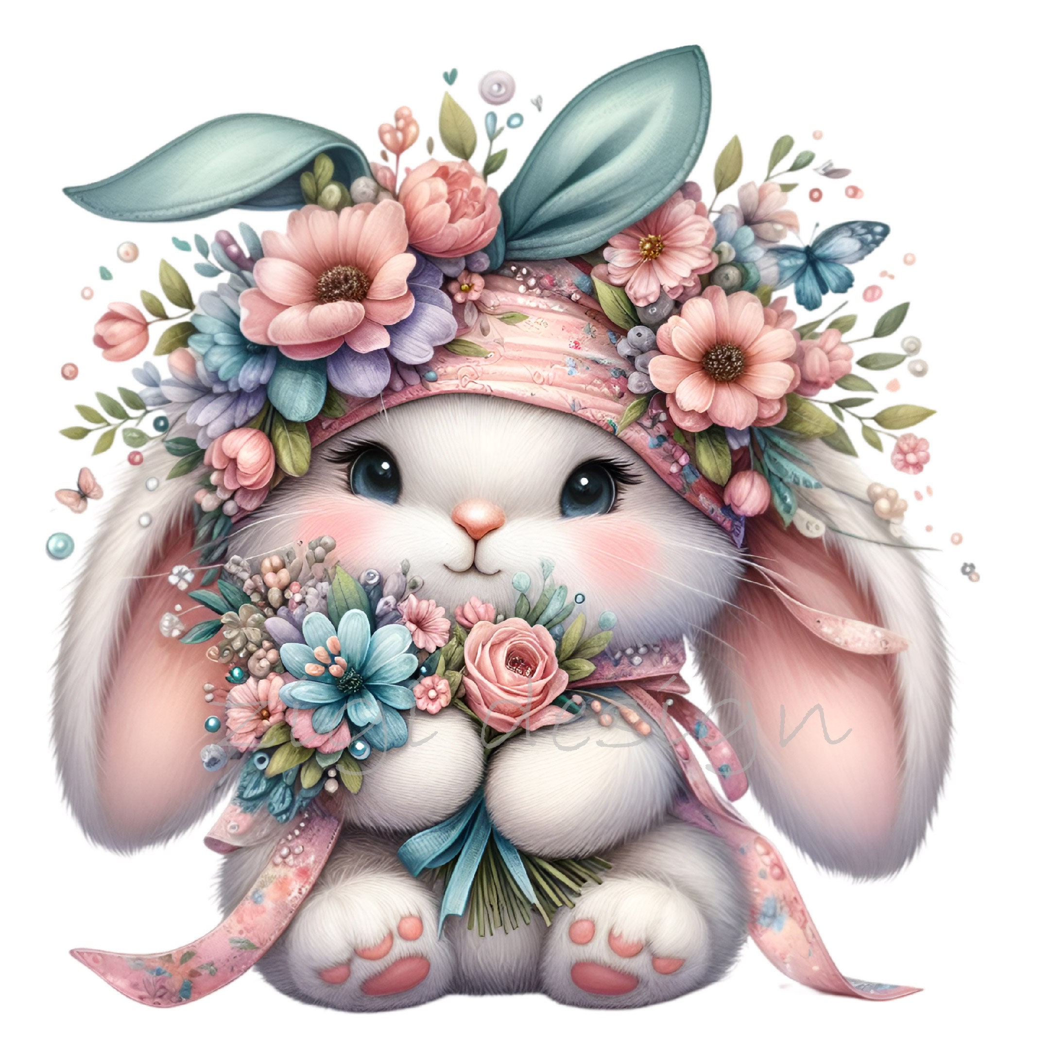 12 PNG Floral Bunny Clipart – Cute Rabbit PNG – Baby Animal ...