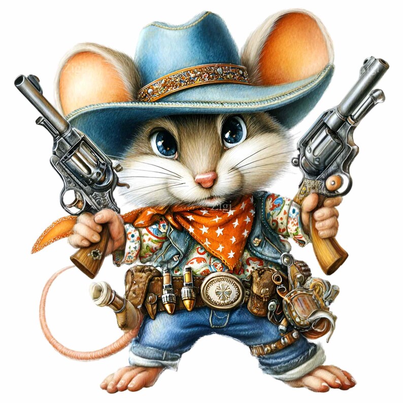 16 PNG Cowboy Mouse Clipart, Western Animal Illustration, Watercolor ...