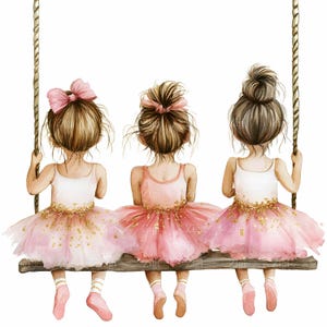27 JPG Ballerine sull'altalena JPEG Clipart - Ragazze eleganti in tutù Illustrazione per artigianato, stampe e progetti artistici