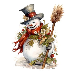 20 art vintage bonhomme de neige PNG - Bonhomme de neige de Noël PNG - Clipart de vacances pour cartes, tasses, sublimation, travaux manuels numériques et décoration