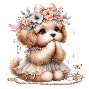 Praying Clipart, Gratitude Clipart, Puppy Clip Art, 12 PNG Dog Angel Junk Journal, Card Making, Nursery Wall Art, Sublimation Printable