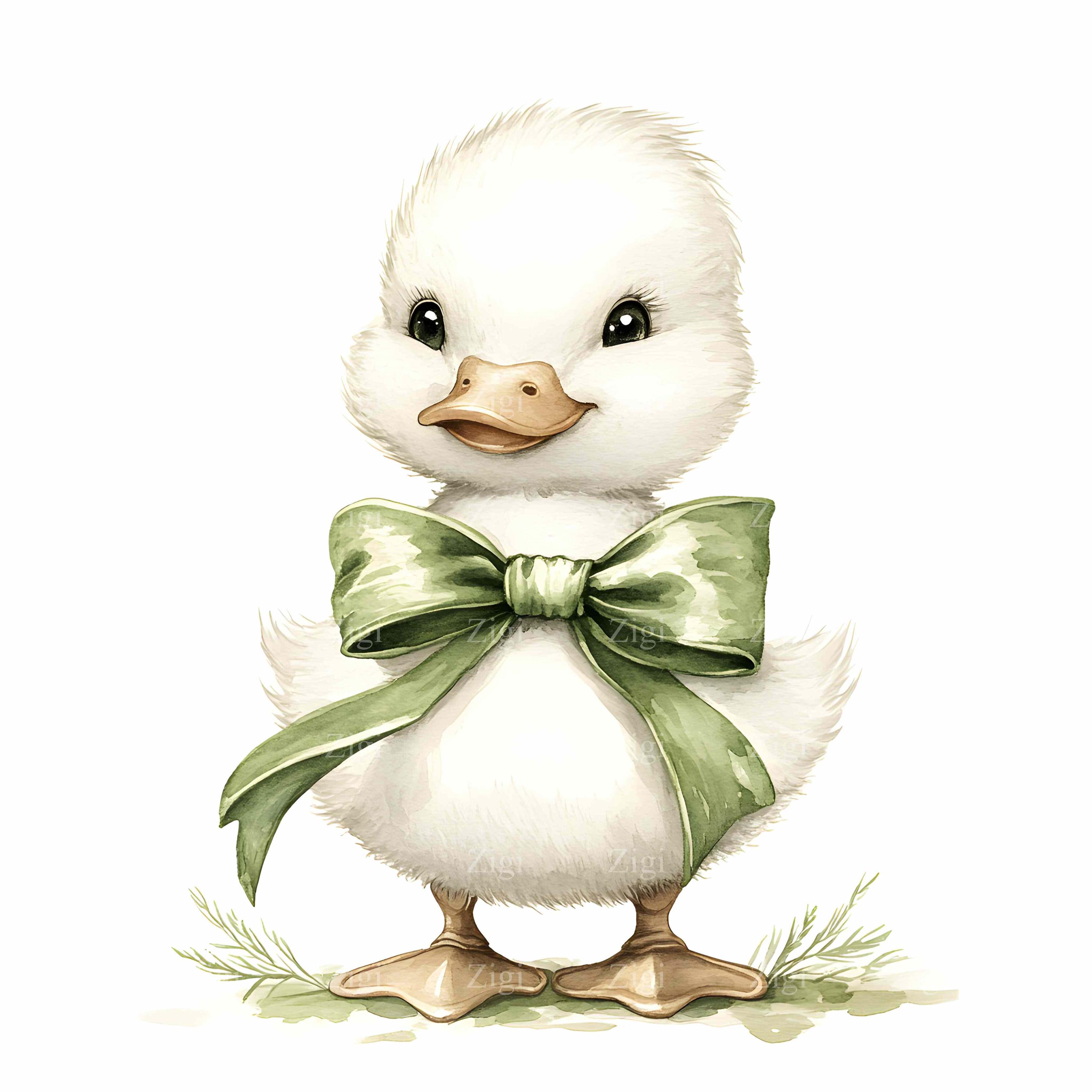36 JPEG Cute Baby Duck Clipart JPG – White Duckling With Green Bow ...