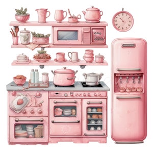 Retro Kitchen Clipart PNG 25 Pink Watercolor Baking Cooking - Etsy