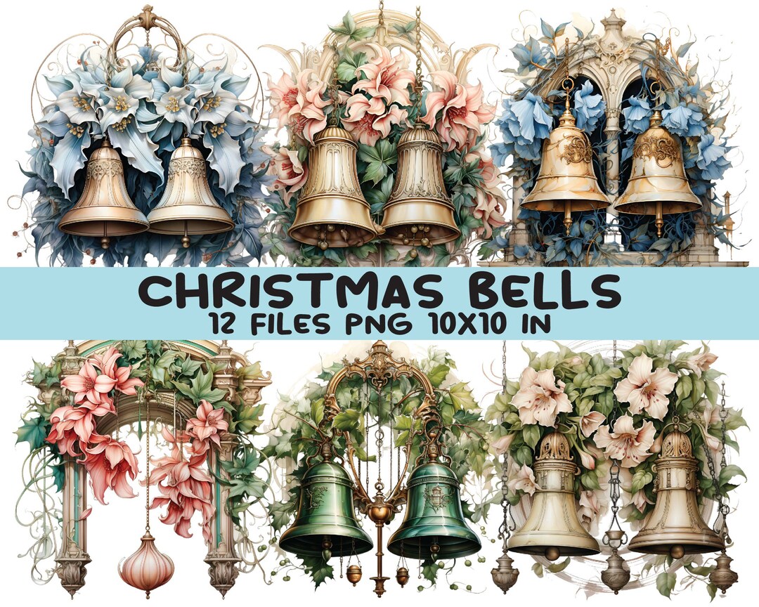 Watercolor Church Bells Ringing on Christmas Morning, Digital Clipart,  Sublimation, Digital Download, Wall Art 