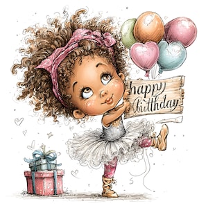10 imágenes JPEG de bailarinas – Feliz cumpleaños JPG – Imágenes prediseñadas de dibujos animados para tarjetas de fiesta infantiles, invitaciones, arte digital y páginas de álbumes de recortes