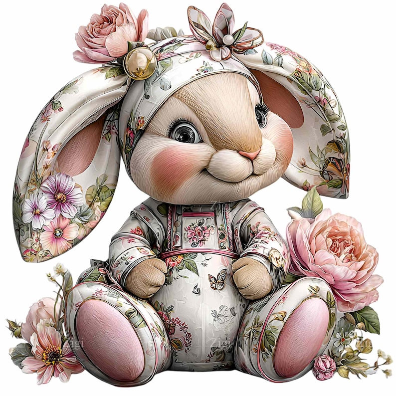 15 PNG Floral Bunny Clipart – Spring Rabbit in Flower Outfit, Nursery ...