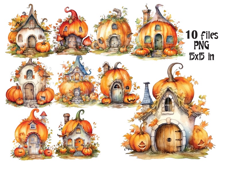 Pumpkin House Clipart PNG Watercolor Fall Sublimation Digital - Etsy