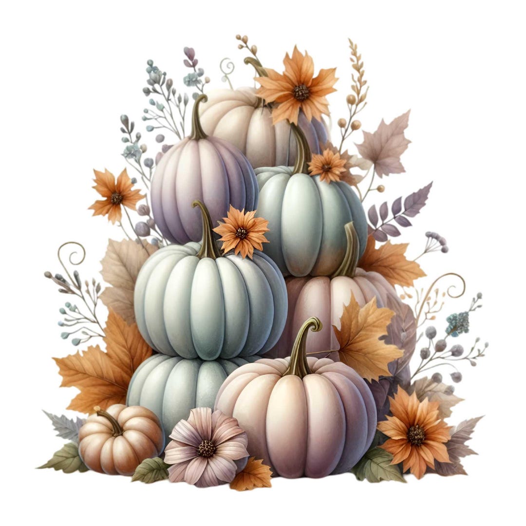 12 PNG Autumn Pumpkin Muted Fall Floral Watercolor Clipart - Etsy