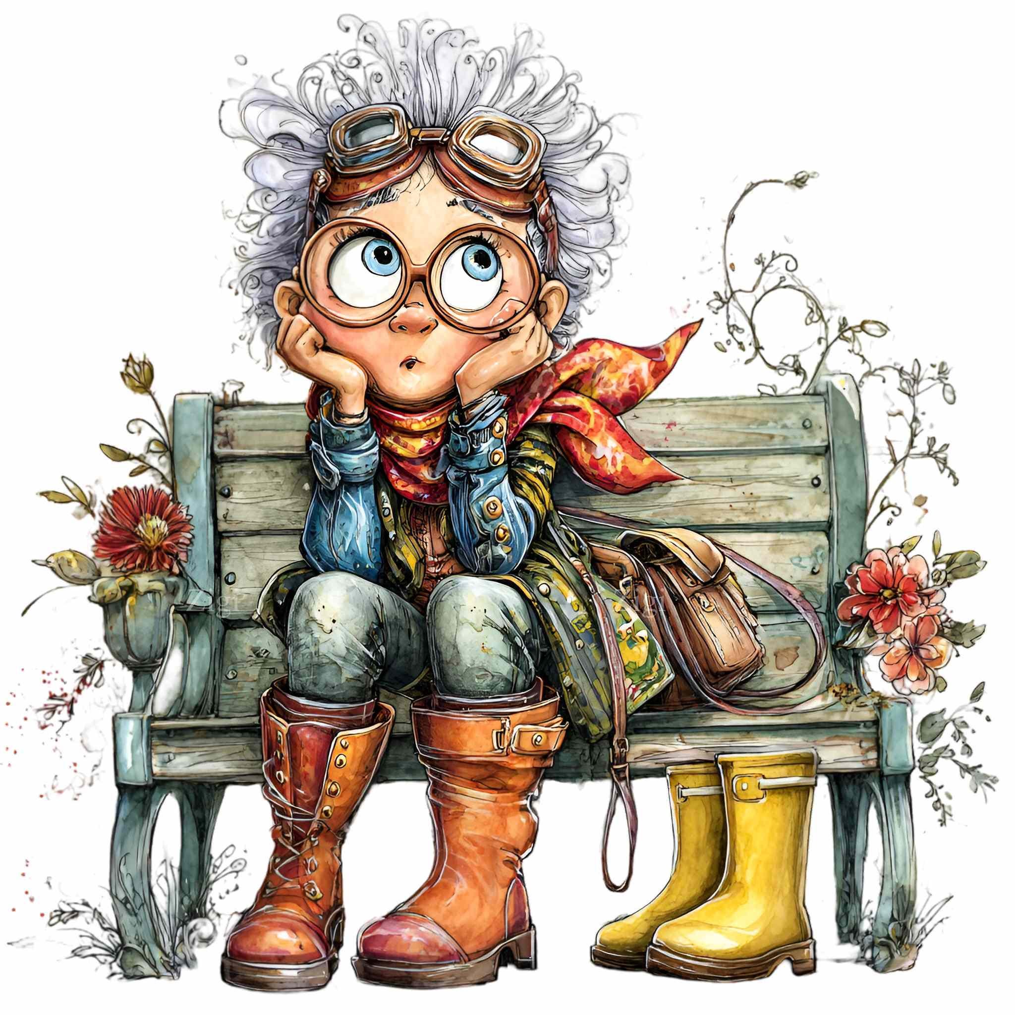 12 PNG Funny Grandma PNG Clipart – Cute Elderly Lady in Garden Outfit ...