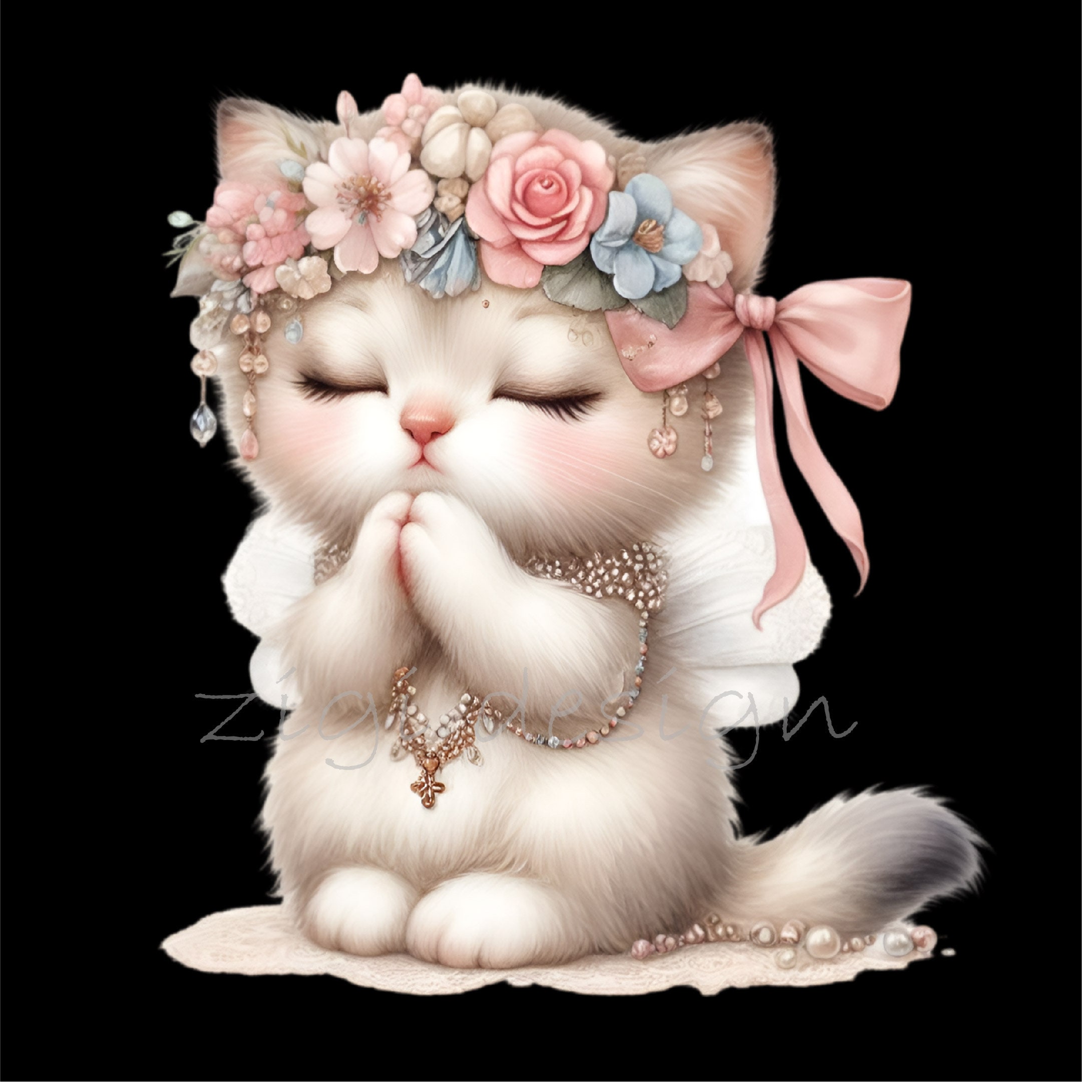 12 PNG Floral Kitten Clipart – Cute Cat PNG – Baby Animal Illustration ...