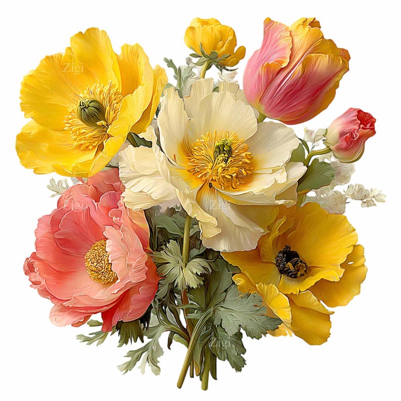 15 PNG Watercolor Flower Bouquet Clipart, Botanical Spring Floral ...