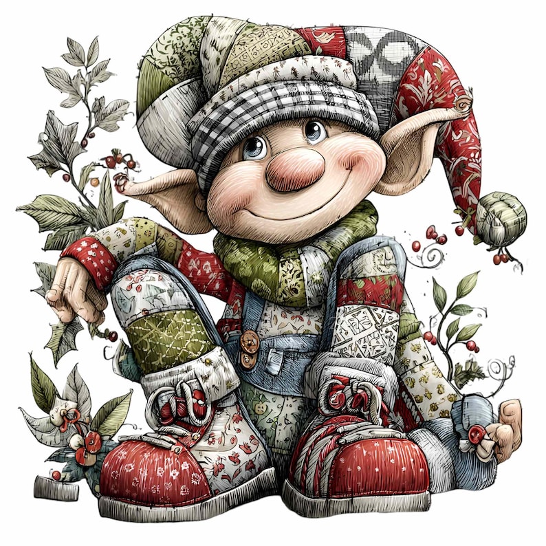 12 PNG Patchwork Elf Clipart – Whimsical Christmas Gnome - Etsy