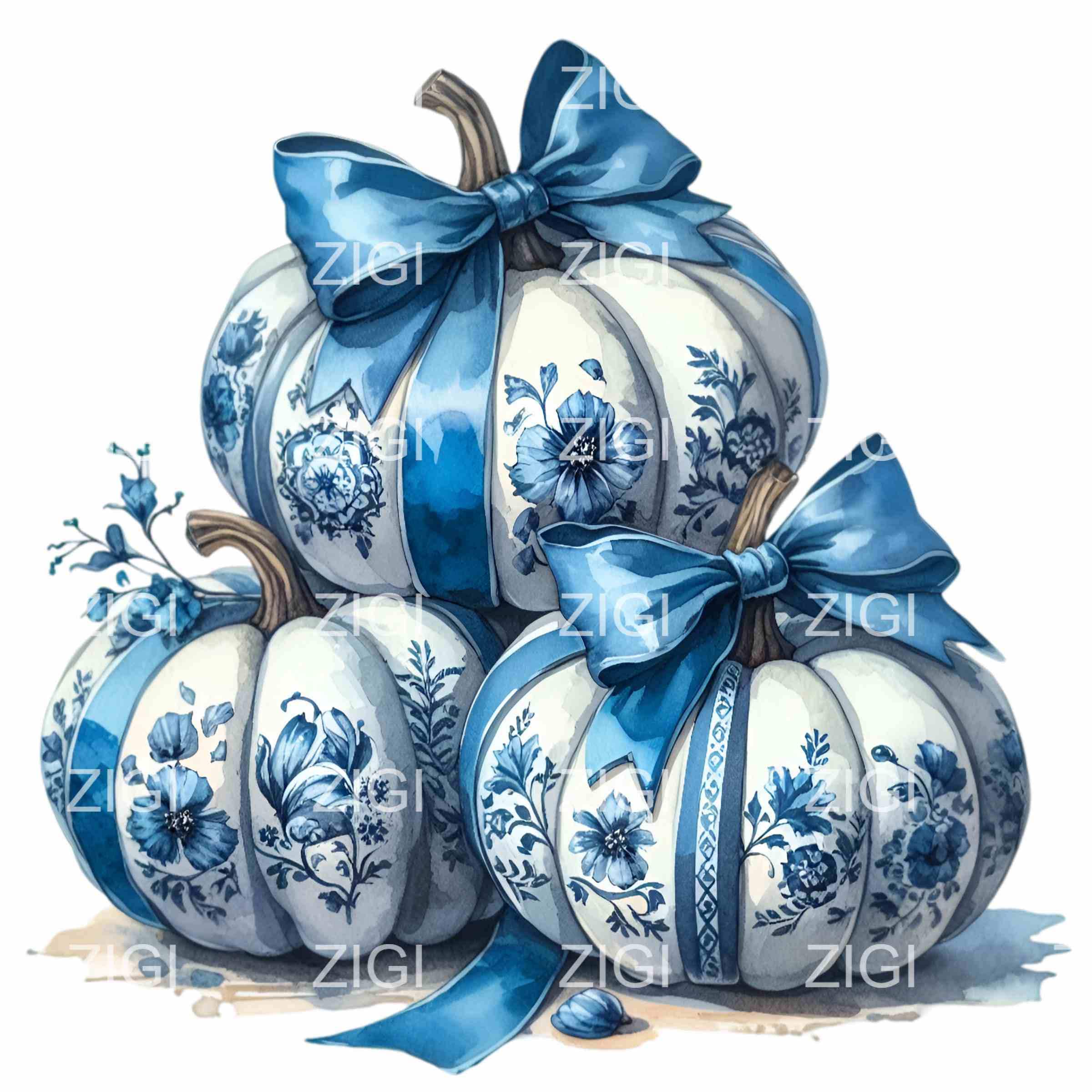 14 Blue Pumpkin PNG Clipart – Elegant Fall Pumpkins With Floral Bow ...
