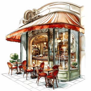 35 JPEG 魅力的なカフェ クリップアート、水彩コーヒー ショップ イラスト JPEG、工芸品や装飾用のデジタル アート作品