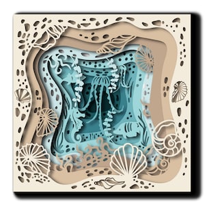 Podwodny Shadowbox SVG 3D Sea Beach Paper Cut Warstwowy szablon Urodziny Diorama Cricut Ornament Artwork Wielowarstwowy DXF