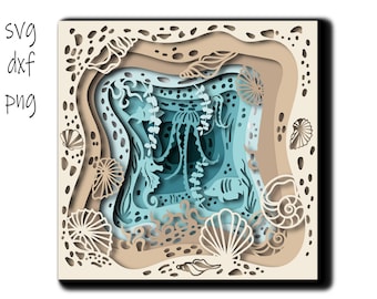 Underwater Shadowbox SVG 3D Sea Beach Paper Cut Layered Template Birthday Diorama Cricut Ornament Artwork Multilayer DXF
