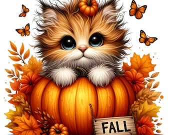 12 PNG Longhair Cat Pumpkin Autumn Foliage Banner Design